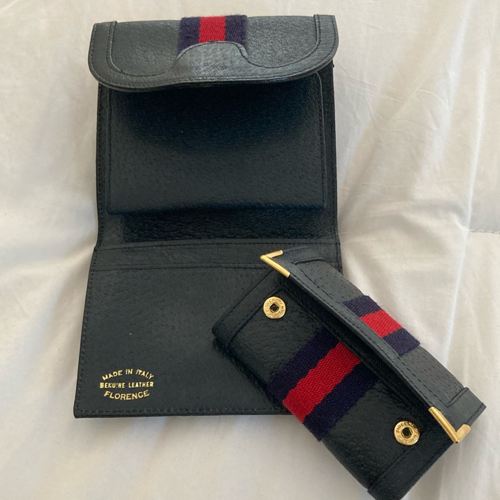 🆕 ITALIAN Crafted Ladies Navy Wallet & Key Case “SET” with Red and Blue Stripes! - Picture 5 of 7